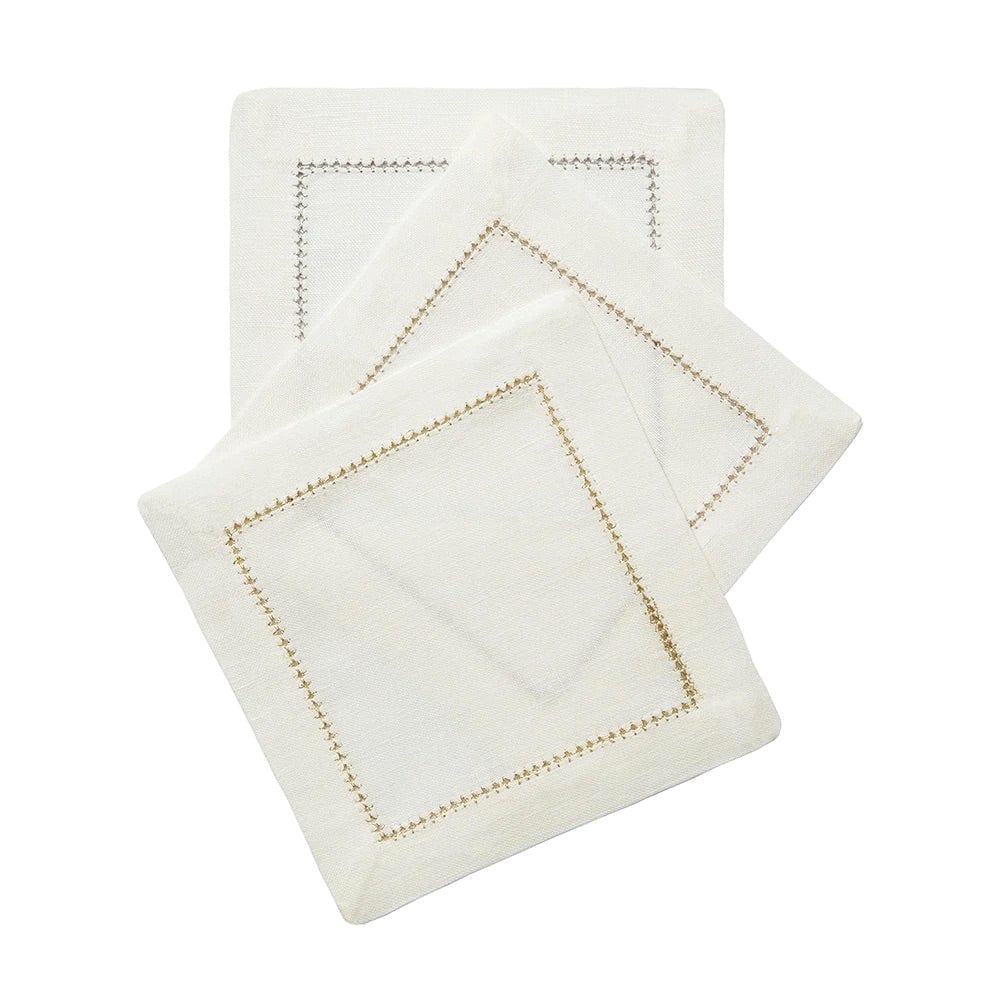 White Linen Napkin with Silver Contrast Hemstitch