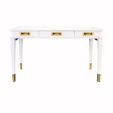 Worlds Away Plato White Lacquer & Brass 3 Drawer Desk | Fig Linens 