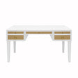 Fig Linens - Worlds Away Heidi White Lacquer & Grasscloth Desk with Brass Hardware - Front