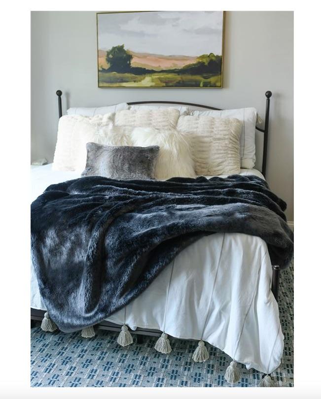 Fig Linens - Graphite Black Mink Faux Fur Throw by Fabulous Furs 