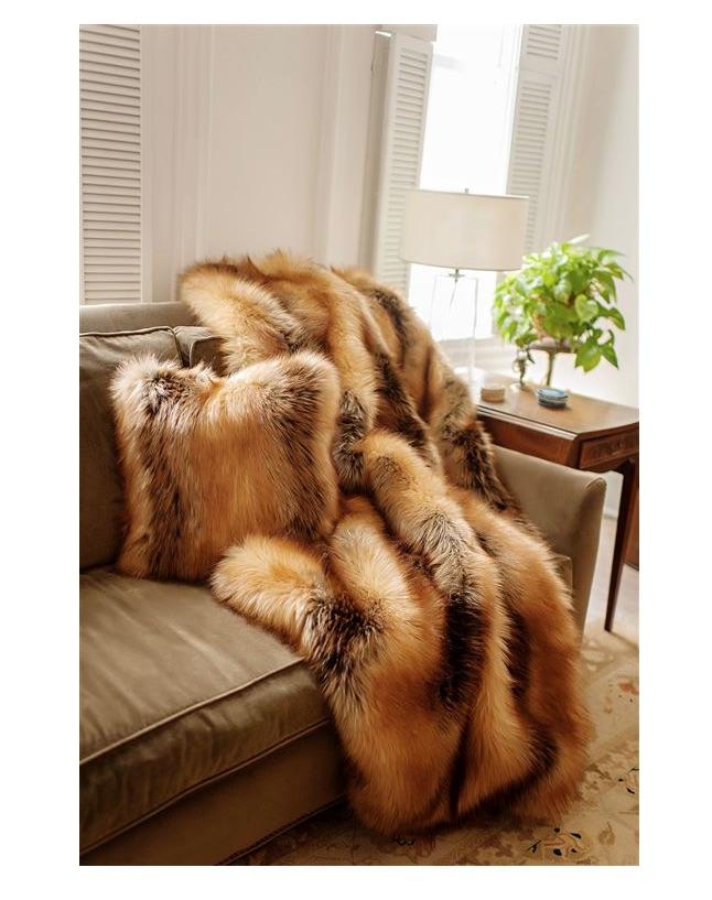 Lifestyle Shot - Red Fox Faux Fur Throw and Pillow by Fabulous Furs | Fig Linens